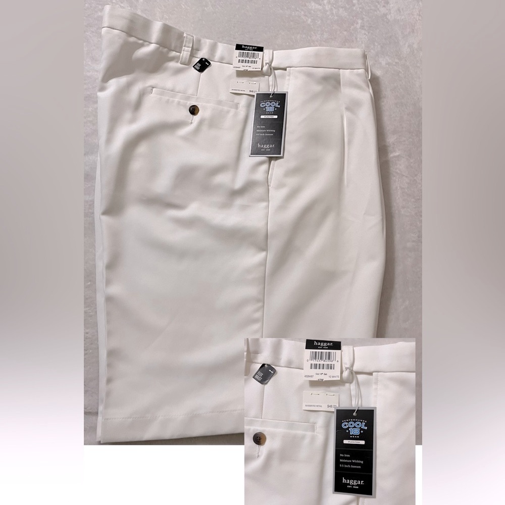 Haggar Cool 18 White Pleated Pants